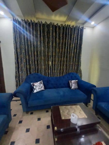 sofa set and curtains are sale and with nesting table 1
