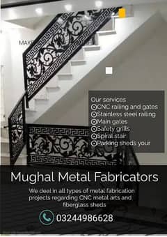 Main gates/ CNC railing for stairs and balcony  Fiberglass works/ park