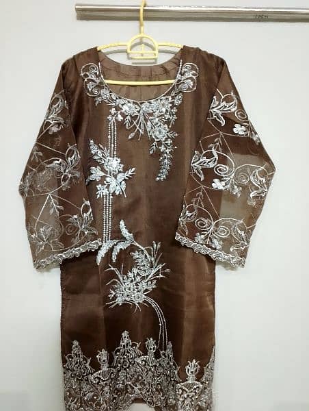 Fancy silver embellished brown dress | woman's dress | wedding wear 0