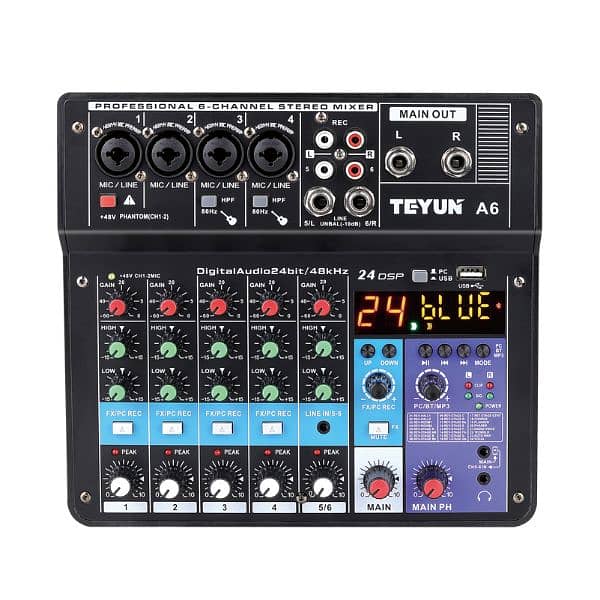 Teyun A6 6-Channel Mixer with USB Interface - audio mixer 1