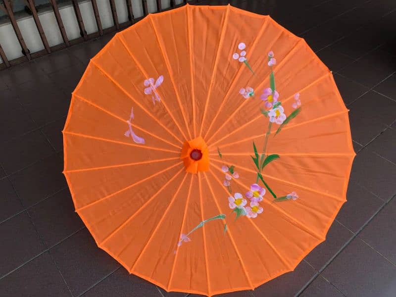 Chinese Wooden Umbrella- Fabric Bamboo Hand-painted - For decoration 2