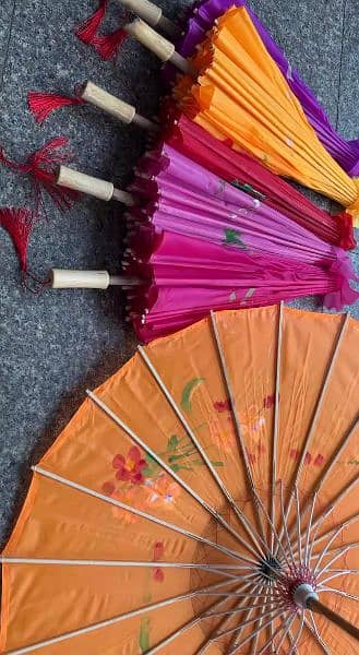 Chinese Wooden Umbrella- Fabric Bamboo Hand-painted - For decoration 8