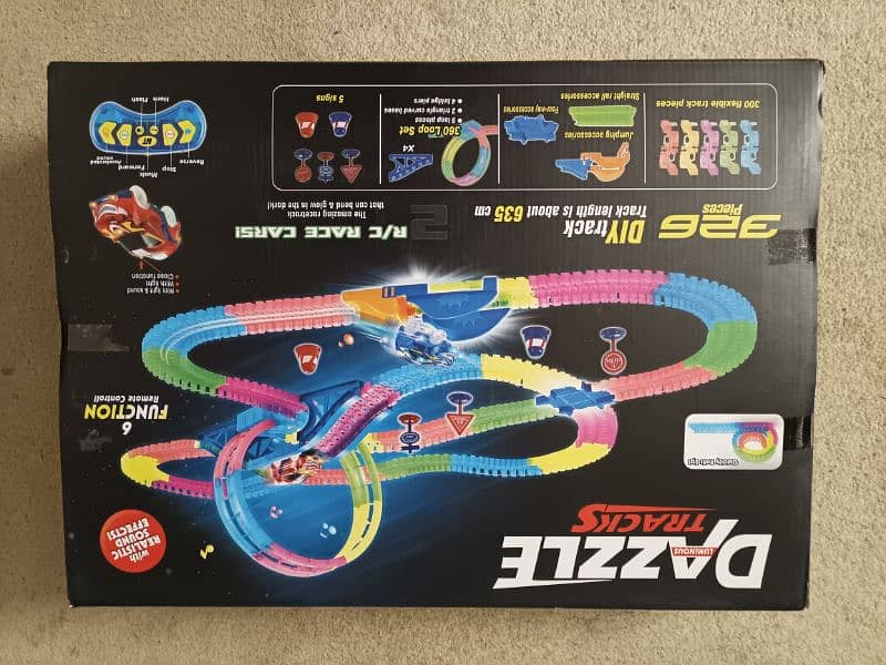 Dazzle glow in dark car racing track with 02 cars included in box 1