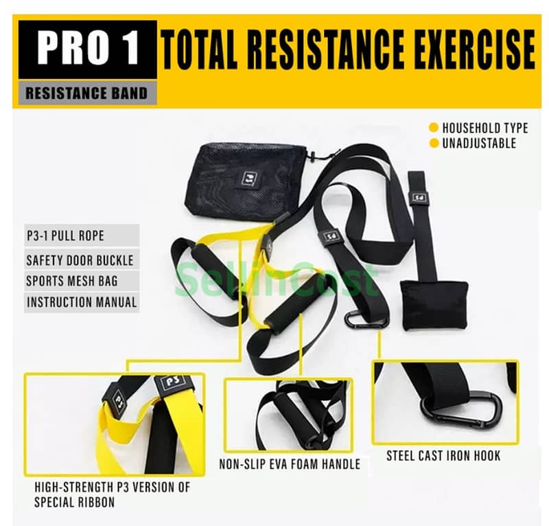 P3 Pro 1 Suspension Trainer Gym Total Resistance Exercise Band Belt 3