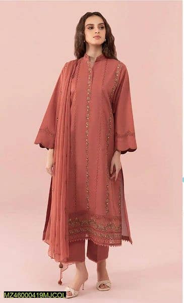 3 PC's women's unstitched lawn embroidered suit 0