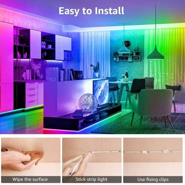 imported 20 meter strip light with remote, app control, charger, clips 6