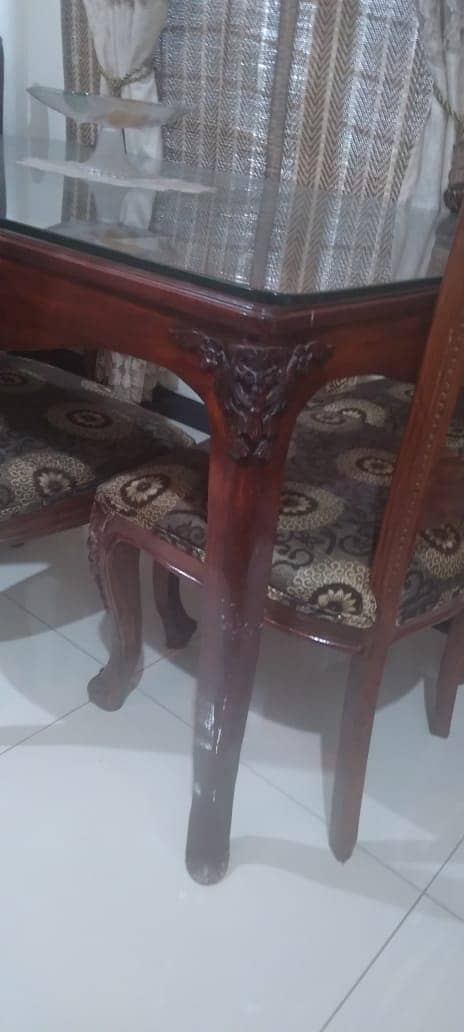 Dinning table, 8 Chairs Glass top, wooden frame 3