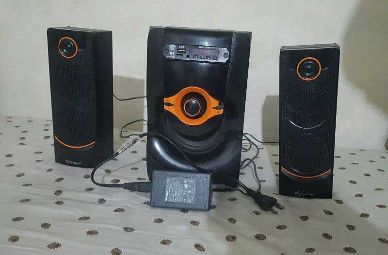 Audionic 2.1 sound system speakers woofer Bluetooth usb fm aux working 0