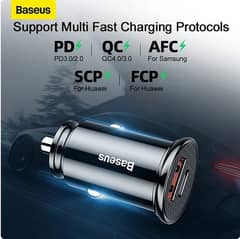 Baseus USB + Type C Car Fast Charger Quick Charge QC 4.0 PD 3.0 5A 0