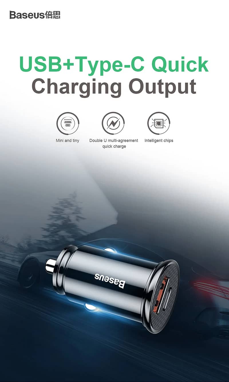 Baseus USB + Type C Car Fast Charger Quick Charge QC 4.0 PD 3.0 5A 4