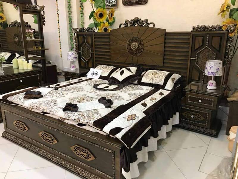 bed set/side tables/wardrobe/wooden bed dressing/almari/showcase 4
