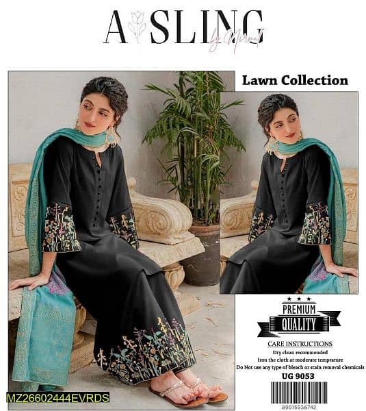 3 PC's women's unstitched lawn embroidered suit 0