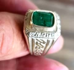 ~Emerald unheated untreated in a heavy silver ring