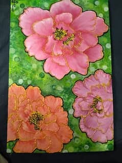Acrylic peony's flower texture painting on stretch canvas 12x18
