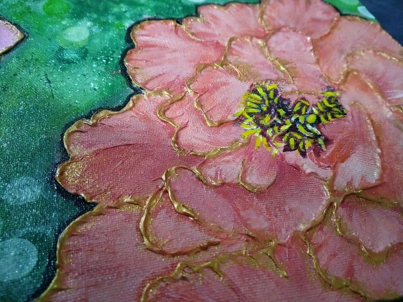 Acrylic peony's flower texture painting on stretch canvas 12x18 2
