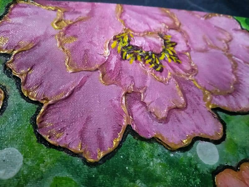 Acrylic peony's flower texture painting on stretch canvas 12x18 3