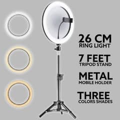 26cm Selfie Ring light + 7 feet Tripod Stand Bluetooth mic available 0