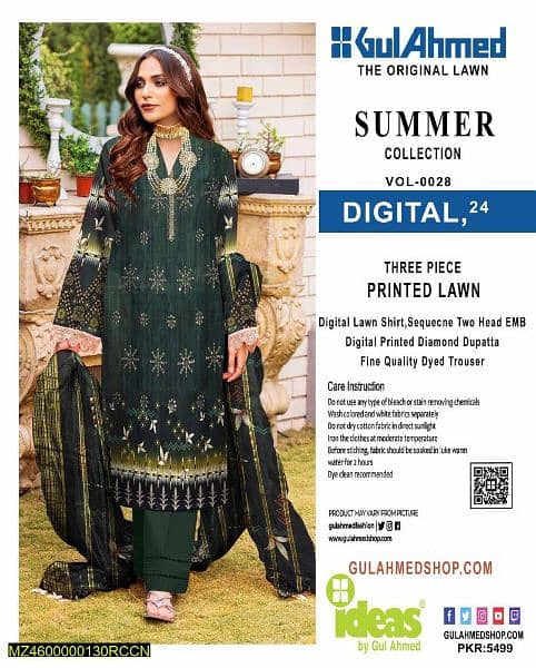 3 PC's women's unstitched lawn Digital print suit 0