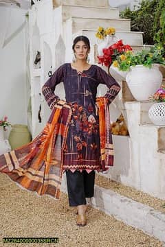 3 PC's women's unstitched lawn Digital print suit