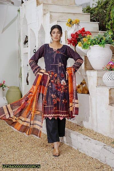 3 PC's women's unstitched lawn Digital print suit 0