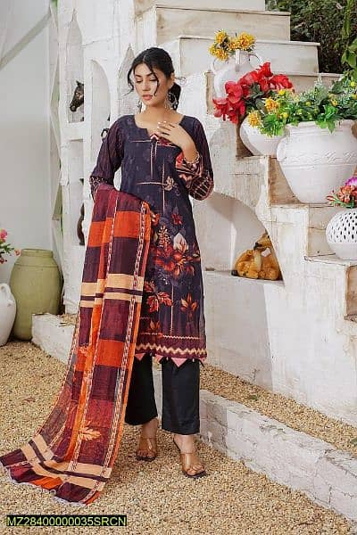 3 PC's women's unstitched lawn Digital print suit 2