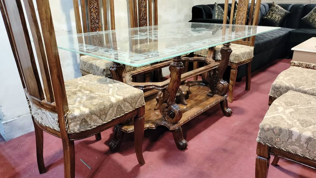 dining table set/wooden chairs/6 seater dining set/glass top dining 7