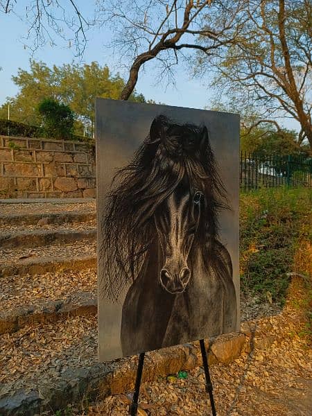 Black horse aesthtic oil painting 1