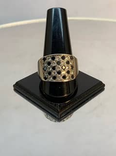 Handmade ring in pure silver with black & white zircon stones