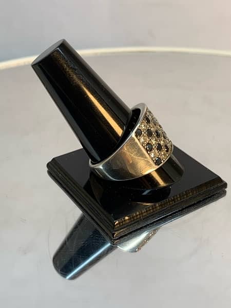 Handmade ring in pure silver with black & white zircon stones 2