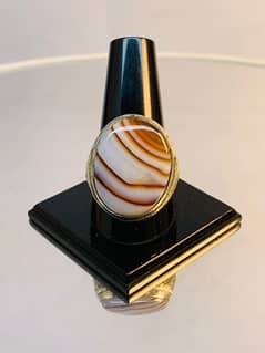 Fancy agate with lines in handmade pure silver rings 0