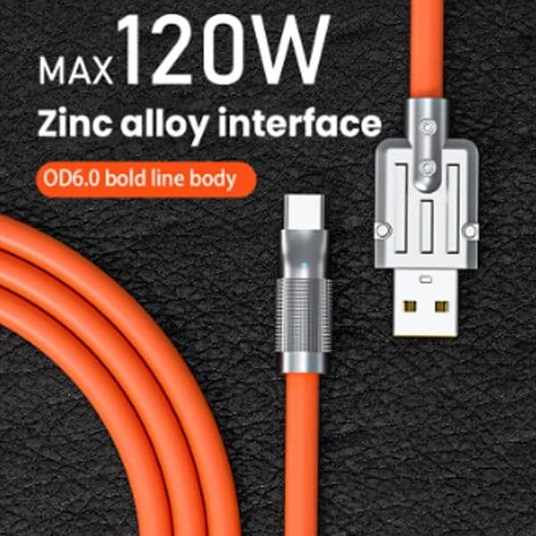 Fibre Type - C 120w 6A fast charging cable | Black, Blue, Orange 2
