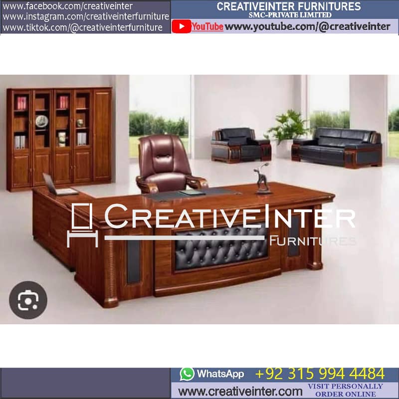 Executive Office table workstation laptop compute chair CEO desk 5