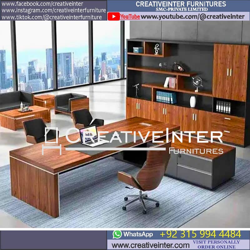 Executive Office table workstation laptop compute chair CEO desk 6