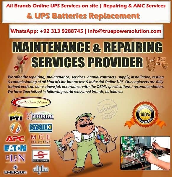 Repairing maintenance Online UPS socomec Eaton Emerson APC Riello SLA 3