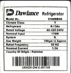 DAWLANCE 9188WB REFRIGERATOR