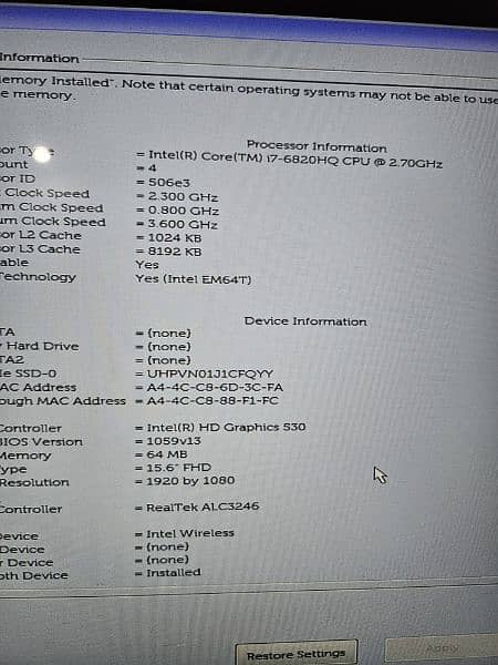 Dell Precision 3520 Core i7 FHD 1