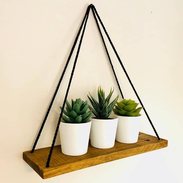 Wall Hanging Shelves with black Rope 0