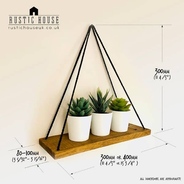 Wall Hanging Shelves with black Rope 3