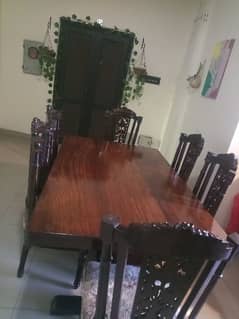 6 Seater heavy wood dining table , dining top is made with heavy wool