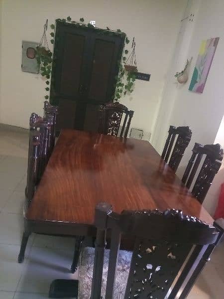 6 Seater heavy wood dining table , dining top is made with heavy wool 1
