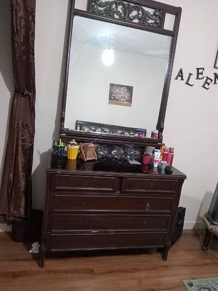 King size bed with 2 side tables and dresser with mirror 0