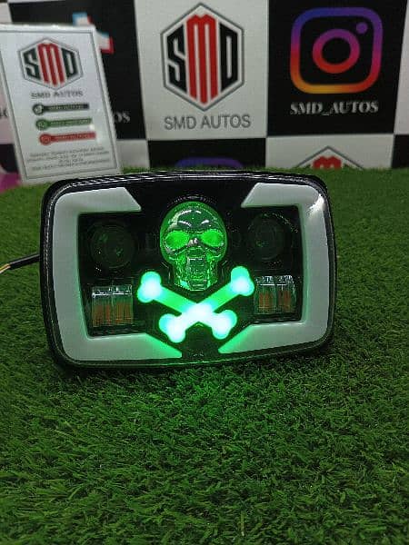 Bike fancy skull led headlight with flasher and 2 colour 3