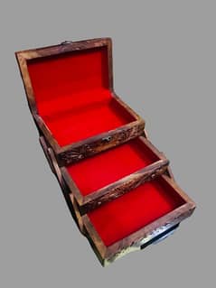 Wooden Jewelry Box with Safe Lock 3 Layers Storage Organizer Large Cap