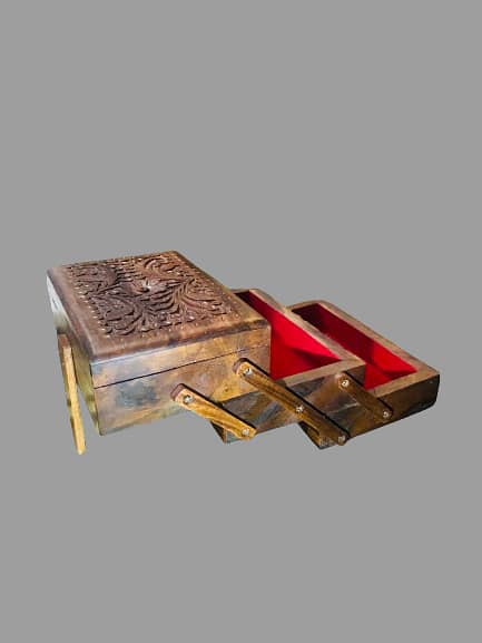 Wooden Jewelry Box with Safe Lock 3 Layers Storage Organizer Large Cap 3