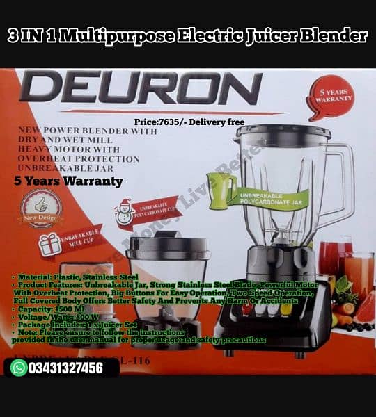 3 IN 1 Multipurpose Electric Juicer Blender 0