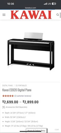 Kawai 88-key digital Piano ES920 weighted keys keyboard yamaha