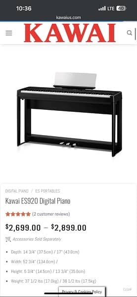 Kawai 88-key digital Piano ES920 weighted keys keyboard yamaha 0