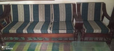 Original Black Wood 5 seater Sofa Set: Gently Used, Timeless Style