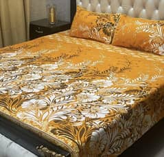 3 Pcs Crystal Cotton Printed Double Bed Sheets With Delivery Available