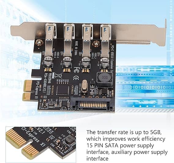 4 Port PCIe to USB 3.0 Expansion Card, PCIe USB 3.0 Adapter 5Gbps High 2